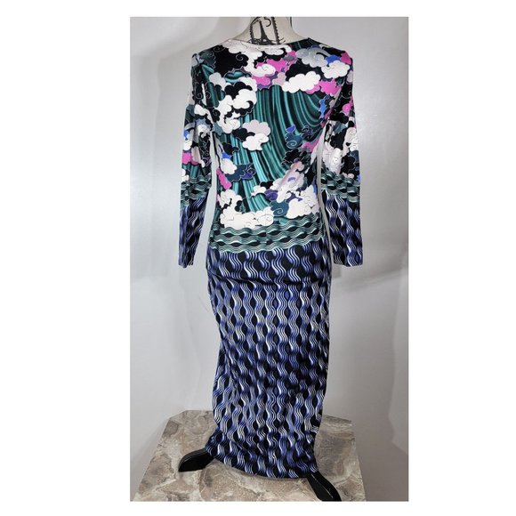 Mary Katrantzou Cloud Print Long Sleeve Jersey Bodycon Midi Dress Size XS - Picture 5 of 7